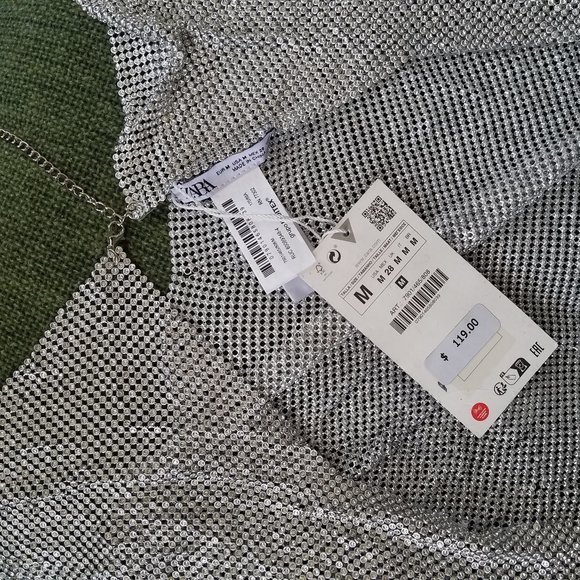 NWT ZARA SILVER RHINESTONE JEWEL METALLIC TOP - Picture 6 of 10